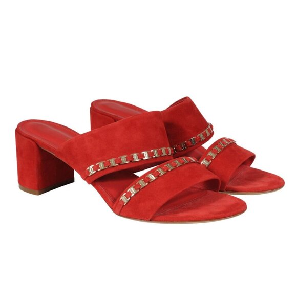 Salvatore Ferragamo Womens Trabia Sandals US9.5 EU40 Red Suede Embellished Mules